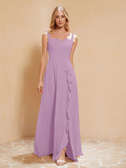 Robe de Demoiselle d'Honneur Sans Manches avec Volants Glycine