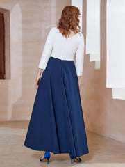 Robe de A-ligne à Col en Dentelle Longueur de Mollet Bleu Marine