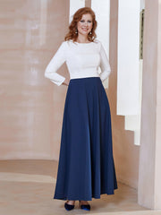 Robe de A-ligne à Col en Dentelle Longueur de Mollet Bleu Marine Grande Taille