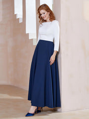 Robe de A-ligne à Col en Dentelle Longueur de Mollet Bleu Marine