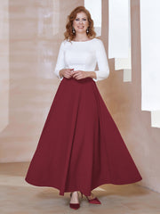 Robe de A-ligne à Col en Dentelle Longueur de Mollet Bordeaux Grande Taille