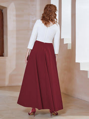 Robe de A-ligne à Col en Dentelle Longueur de Mollet Bordeaux
