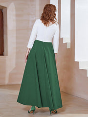 Robe de A-ligne à Col en Dentelle Longueur de Mollet Vert Foncé
