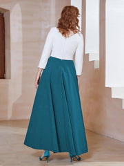 Robe de A-ligne à Col en Dentelle Longueur de Mollet Bleu Encre
