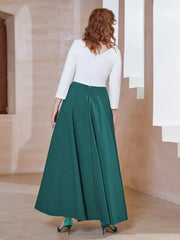Robe de A-ligne à Col en Dentelle Longueur de Mollet Paon