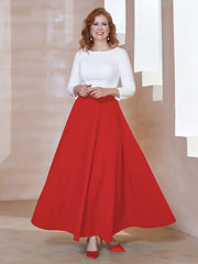 Robe de A-ligne à Col en Dentelle Longueur de Mollet Rouge
