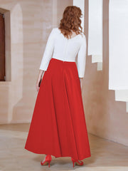 Robe de A-ligne à Col en Dentelle Longueur de Mollet Rouge Grande Taille