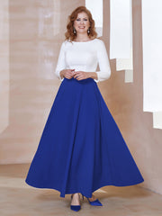 Robe de A-ligne à Col en Dentelle Longueur de Mollet Bleu Royale Grande Taille