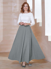 Robe de A-ligne à Col en Dentelle Longueur de Mollet Gris Acier