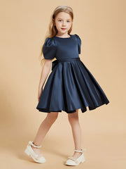 Robes de Fille à Col en Scoop avec Mancherons Longueur aux Genoux