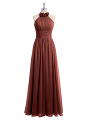 Licou Mousseline Longueur Complète Robe Avec Fleurs terracotta Grande Taille