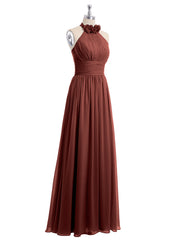 Licou Mousseline Longueur Complète Robe Avec Fleurs terracotta Grande Taille