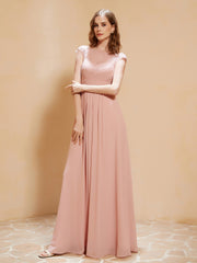 Maxi Robe de Demoiselle d'Honneur Appliquée avec Haut en Dentelle Rose Poudré Grande Taille
