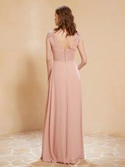 Maxi Robe de Demoiselle d'Honneur Appliquée avec Haut en Dentelle Rose Poudré