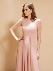 Maxi Robe de Demoiselle d'Honneur Appliquée avec Haut en Dentelle Rose Poudré Grande Taille