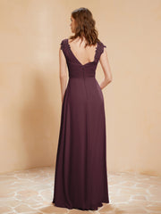 Maxi Robe de Demoiselle d'Honneur Appliquée avec Haut en Dentelle Cabernet
