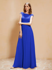 Maxi Robe de Demoiselle d'Honneur Appliquée avec Haut en Dentelle Bleu Royale Grande Taille