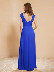 Maxi Robe de Demoiselle d'Honneur Appliquée avec Haut en Dentelle Bleu Royale