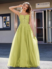 Robe de Soirée de A-ligne en Tulle à Col Carré Longueur au Sol Trèfle Grande Taille