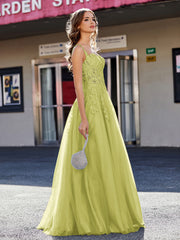 Robe de Soirée de A-ligne en Tulle à Col Carré Longueur au Sol Trèfle Grande Taille