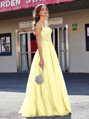 Robe de Soirée de A-ligne en Tulle à Col Carré Longueur au Sol Jonquille