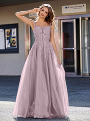 Robe de Soirée de A-ligne en Tulle à Col Carré Longueur au Sol Crépuscule Grande Taille