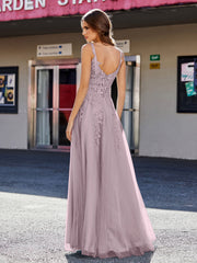 Robe de Soirée de A-ligne en Tulle à Col Carré Longueur au Sol Crépuscule Grande Taille