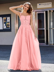 Robe de Soirée de A-ligne en Tulle à Col Carré Longueur au Sol Flamant Grande Taille