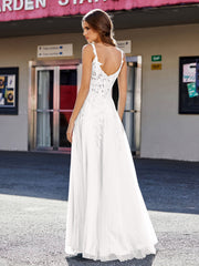 Robe de Soirée de A-ligne en Tulle à Col Carré Longueur au Sol Ivoire Grande Taille