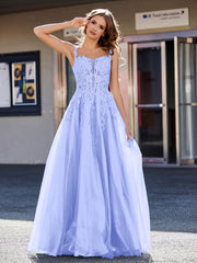 Robe de Soirée de A-ligne en Tulle à Col Carré Longueur au Sol Lavande Grande Taille