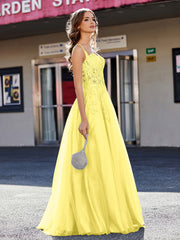 Robe de Soirée de A-ligne en Tulle à Col Carré Longueur au Sol Citron