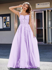 Robe de Soirée de A-ligne en Tulle à Col Carré Longueur au Sol Lilas