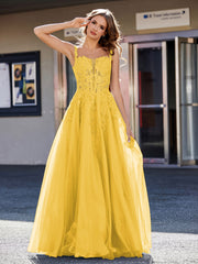 Robe de Soirée de A-ligne en Tulle à Col Carré Longueur au Sol Souci