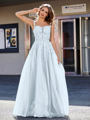 Robe de Soirée de A-ligne en Tulle à Col Carré Longueur au Sol Brume
