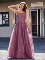 Robe de Soirée de A-ligne en Tulle à Col Carré Longueur au Sol Mûre