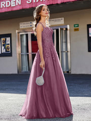Robe de Soirée de A-ligne en Tulle à Col Carré Longueur au Sol Mûre