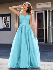 Robe de Soirée de A-ligne en Tulle à Col Carré Longueur au Sol Piscine