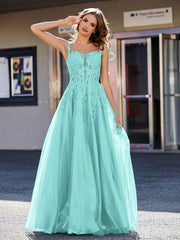 Robe de Soirée de A-ligne en Tulle à Col Carré Longueur au Sol Spa