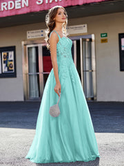 Robe de Soirée de A-ligne en Tulle à Col Carré Longueur au Sol Spa