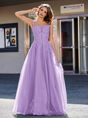 Robe de Soirée de A-ligne en Tulle à Col Carré Longueur au Sol Tahiti Grande Taille