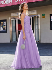 Robe de Soirée de A-ligne en Tulle à Col Carré Longueur au Sol Tahiti Grande Taille