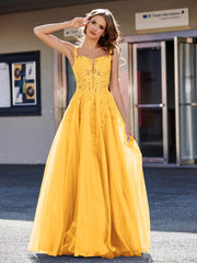 Robe de Soirée de A-ligne en Tulle à Col Carré Longueur au Sol Mandarine Grande Taille