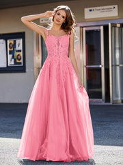 Robe de Soirée de A-ligne en Tulle à Col Carré Longueur au Sol Pastèque