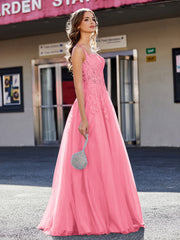 Robe de Soirée de A-ligne en Tulle à Col Carré Longueur au Sol Pastèque