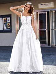 Robe de Soirée de A-ligne en Tulle à Col Carré Longueur au Sol Blanc