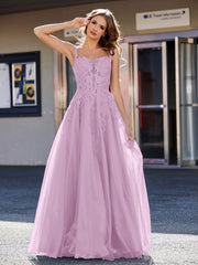 Robe de Soirée de A-ligne en Tulle à Col Carré Longueur au Sol Glycine Grande Taille