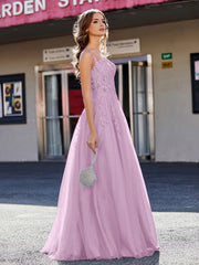 Robe de Soirée de A-ligne en Tulle à Col Carré Longueur au Sol Glycine Grande Taille