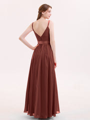 Col en V Mousseline Robe Demoiselle d'honneur avec Satin Ceinture Nœud terracotta Grande Taille