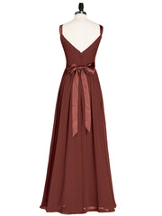 Col en V Mousseline Robe Demoiselle d'honneur avec Satin Ceinture Nœud terracotta Grande Taille