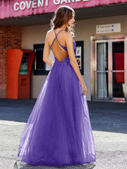 Robe de Soirée en Tulle à Bretelles Spaghetti et Col en V Régence